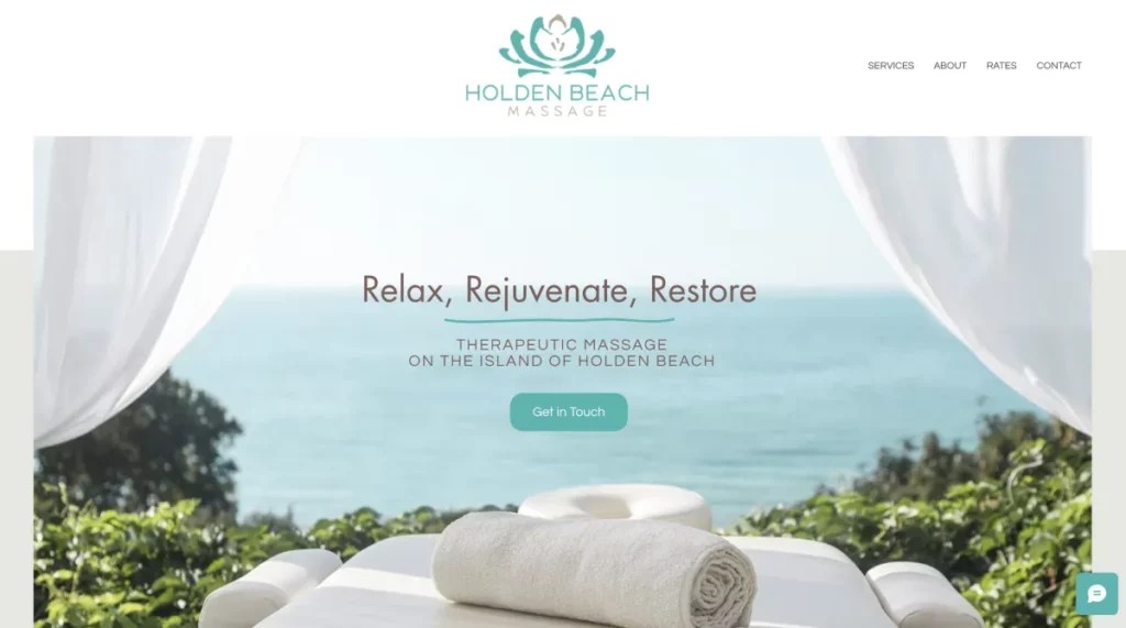 screenshot of Holden Beach Massage home page