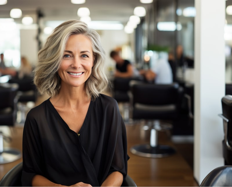 salon owner in salon and spa smiling