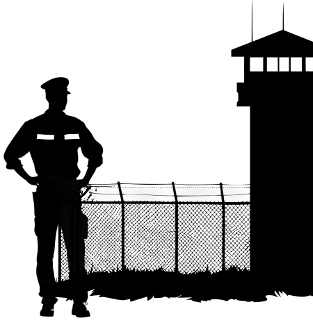 bailiff silhouette outside jail