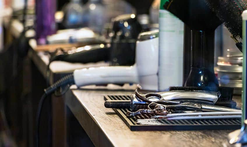 view of supplies on a hair stylists counter