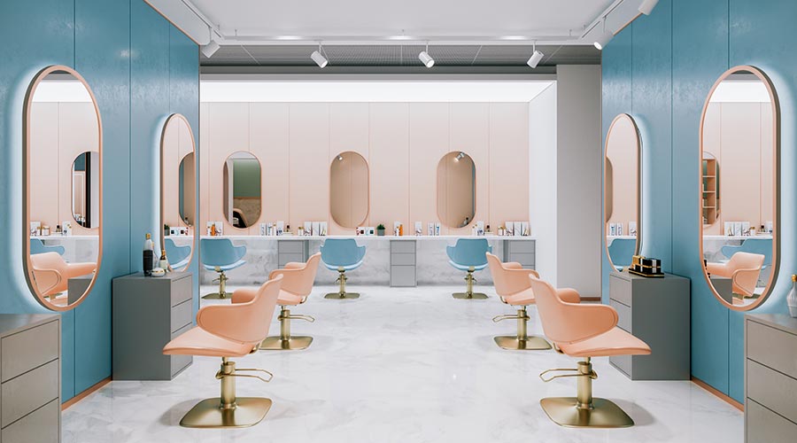 simple blue and pink beauty salon space